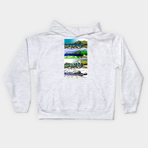 The Four Seasons of Fetlar, Shetland Kids Hoodie by Avalinart